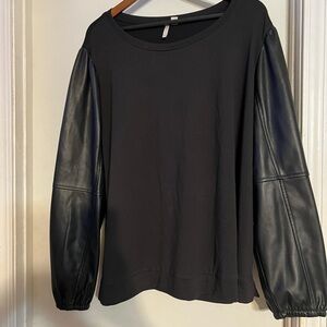 Cato Black Women’s Shirt  Size 22/24 with Faux Leather Sleeves